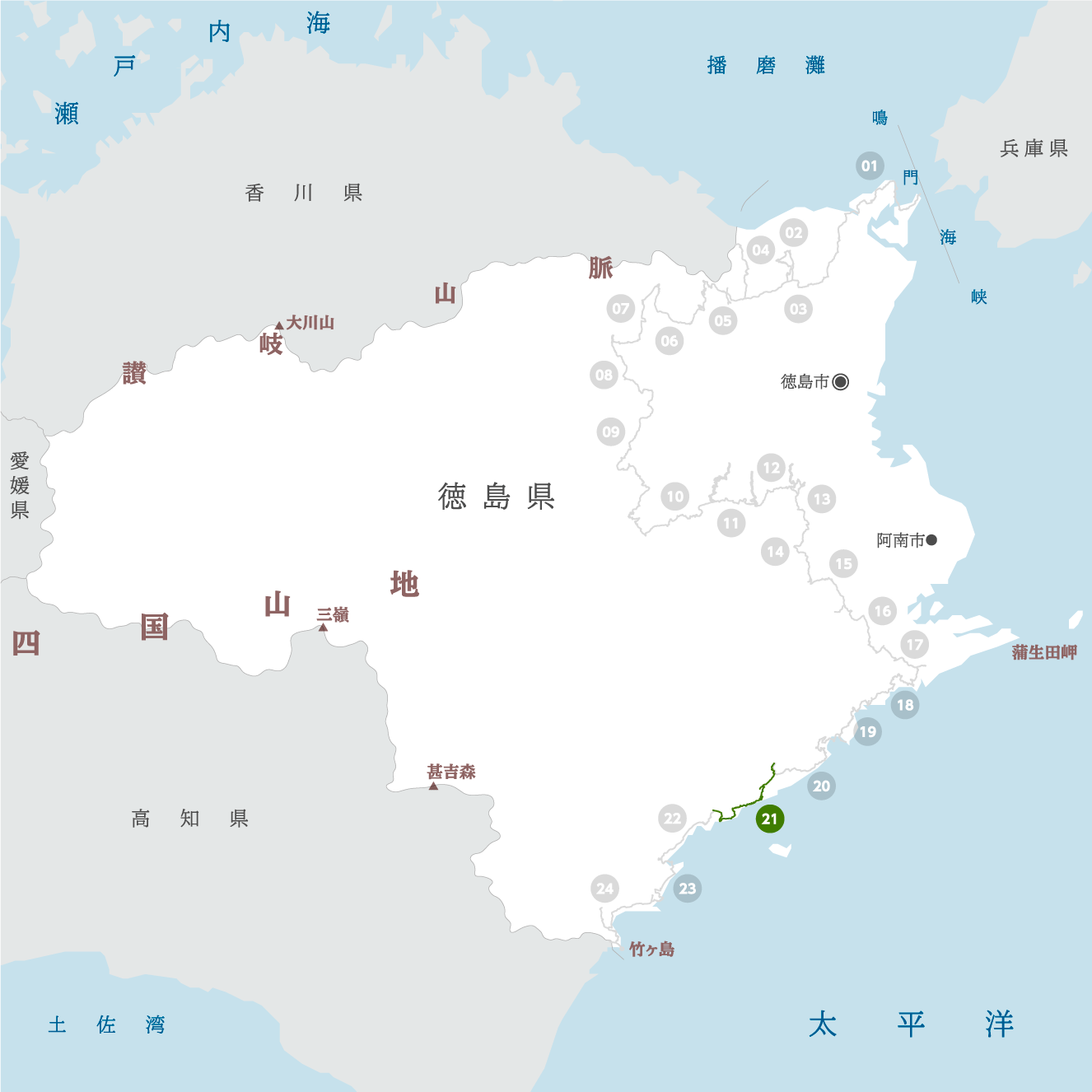 徳島県の地図