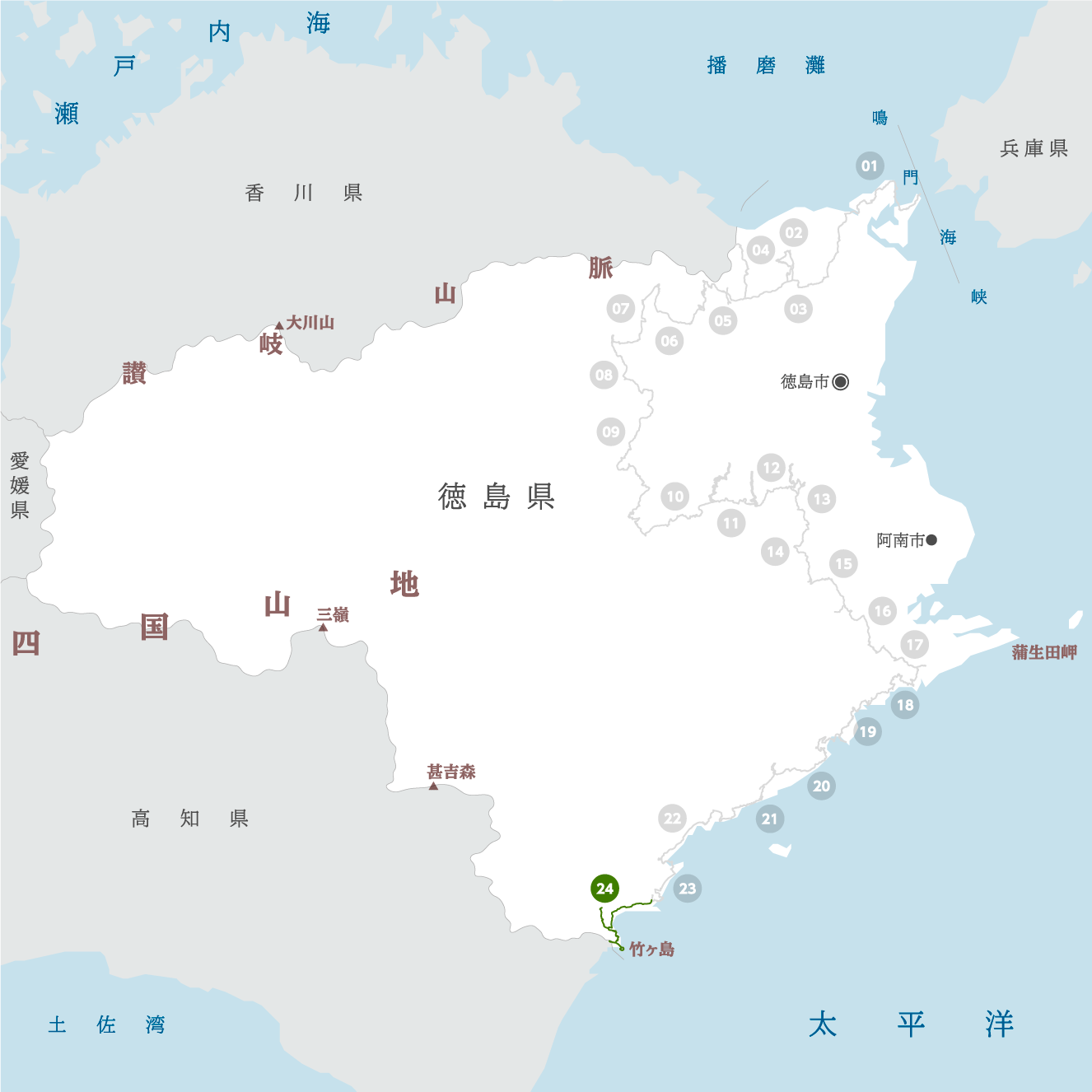 徳島県の地図