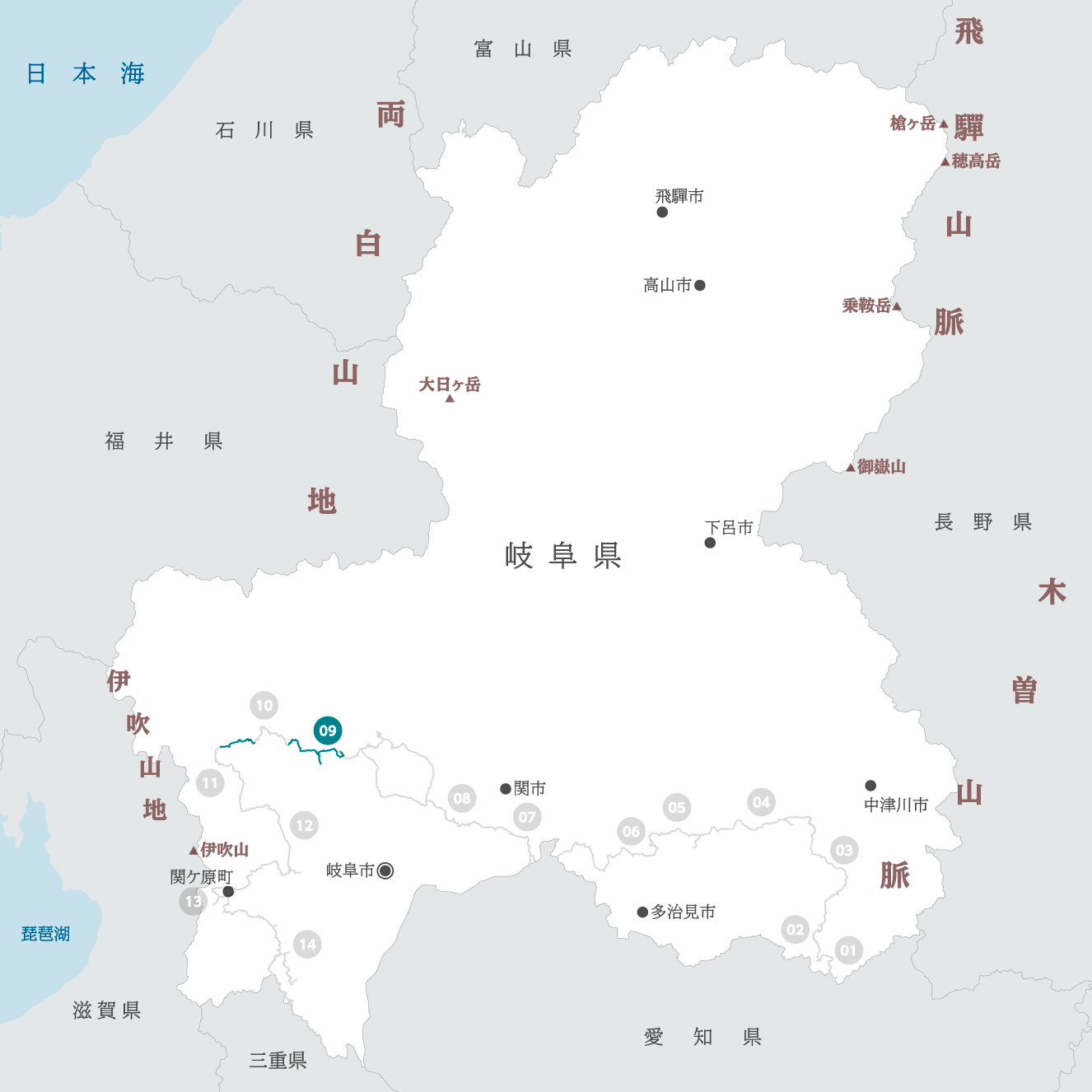 岐阜県の地図