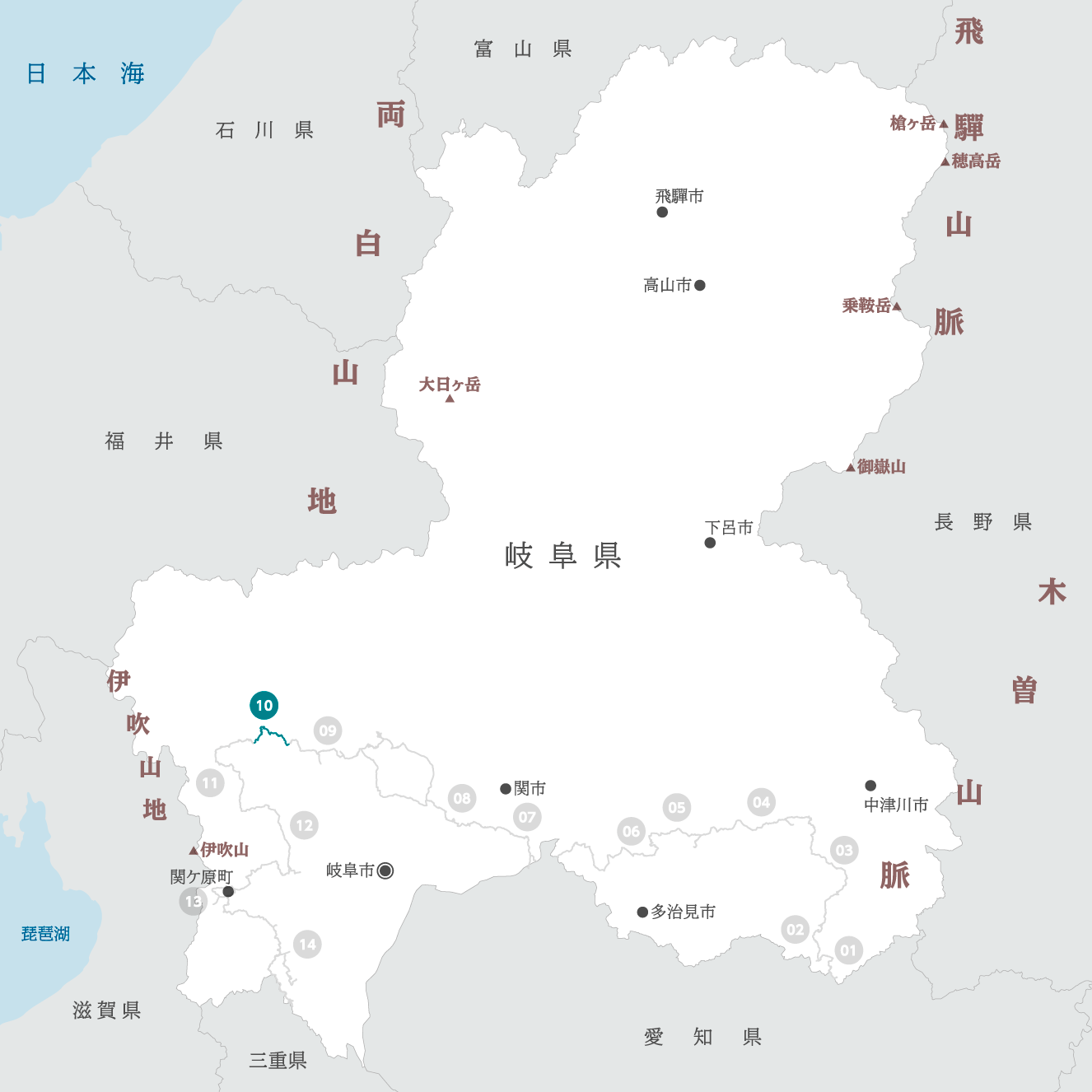 岐阜県の地図