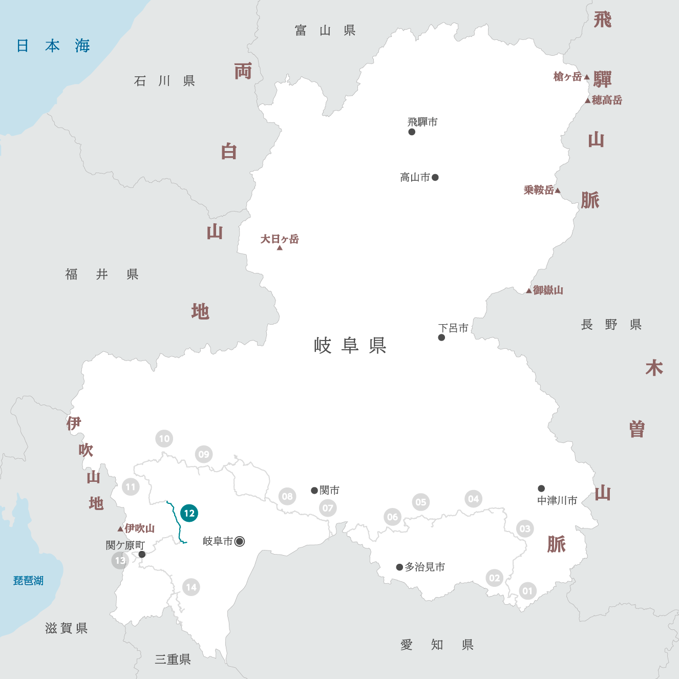 岐阜県の地図