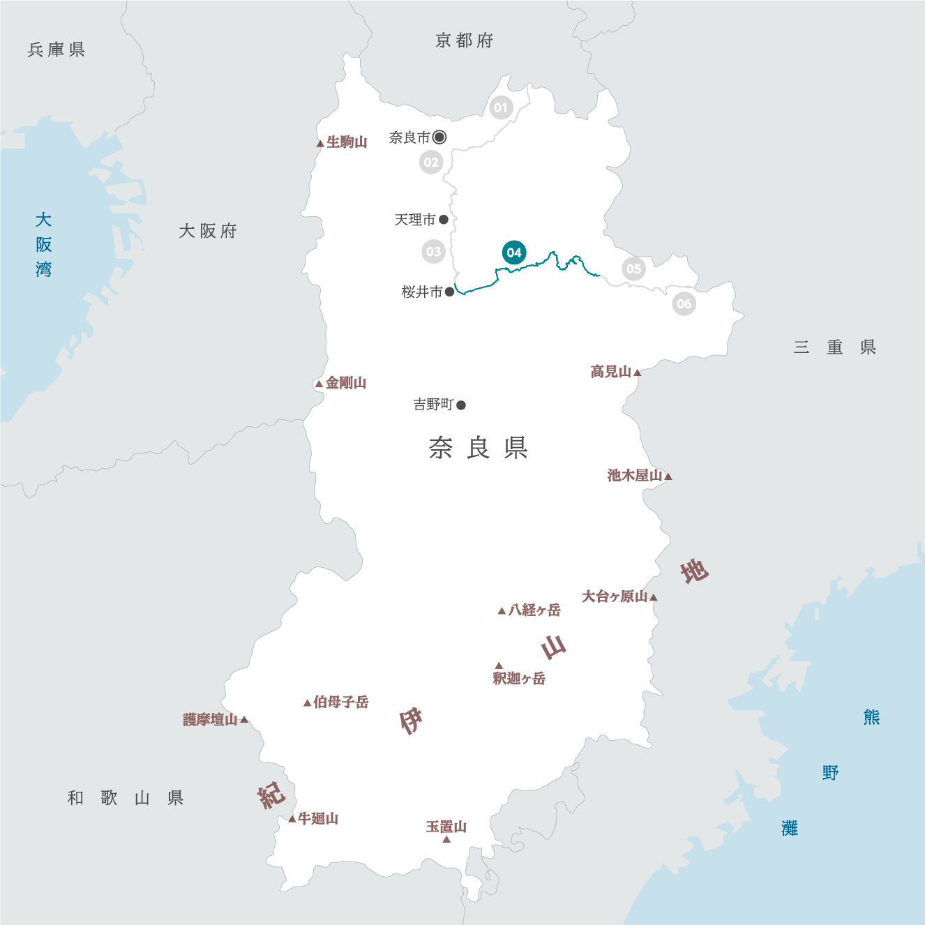 奈良県の地図