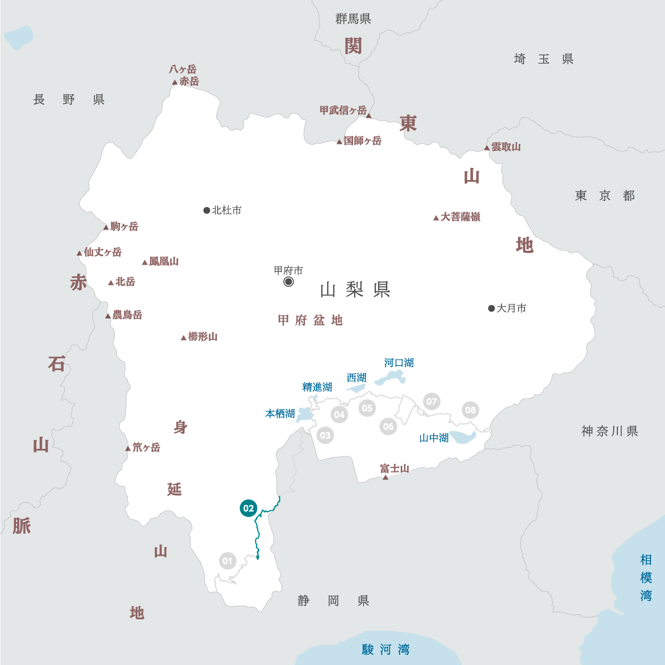 山梨県の地図