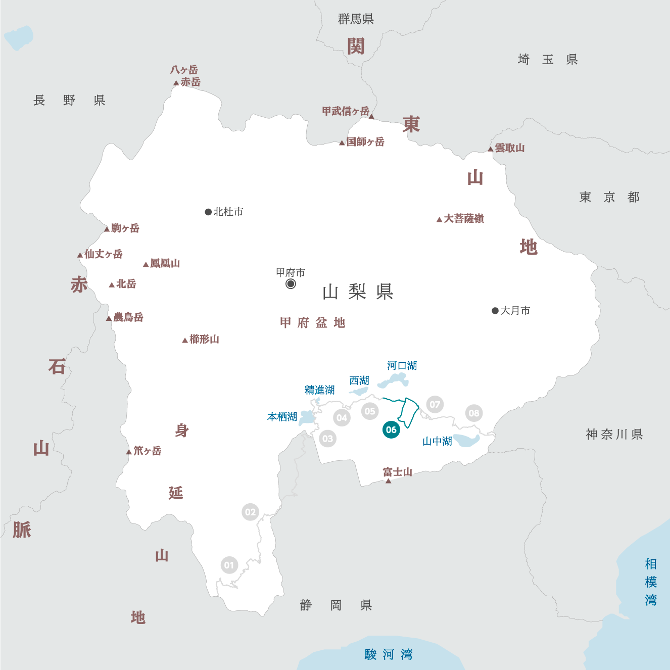 山梨県の地図