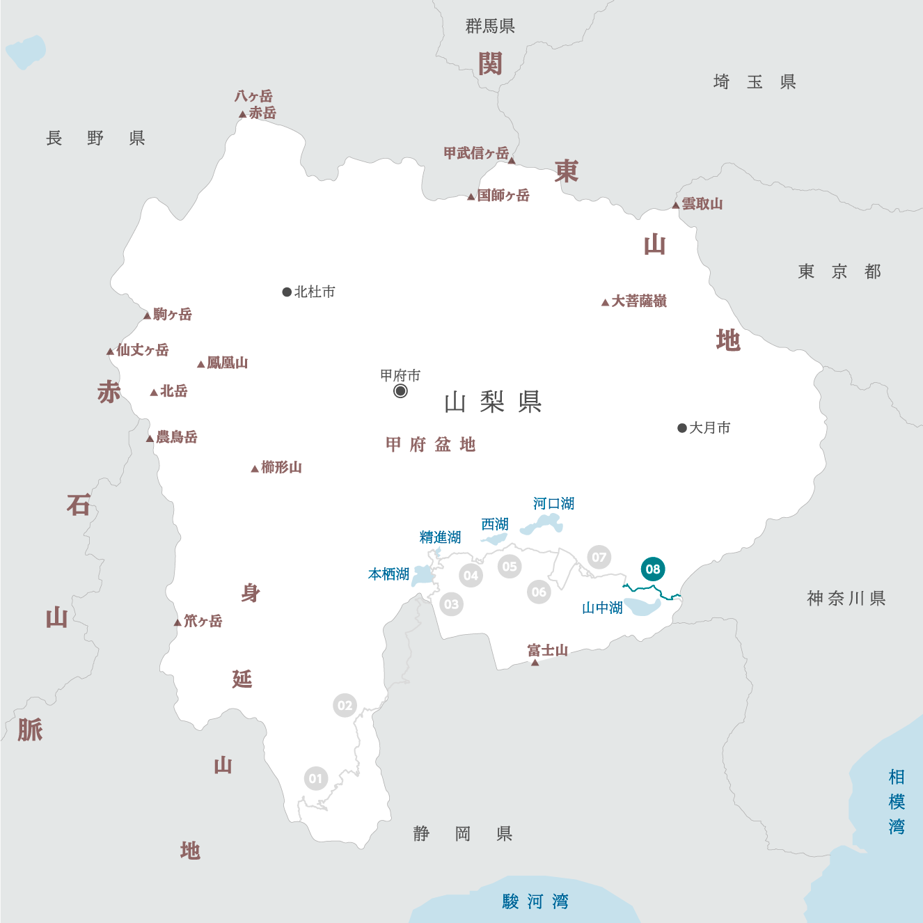 山梨県の地図