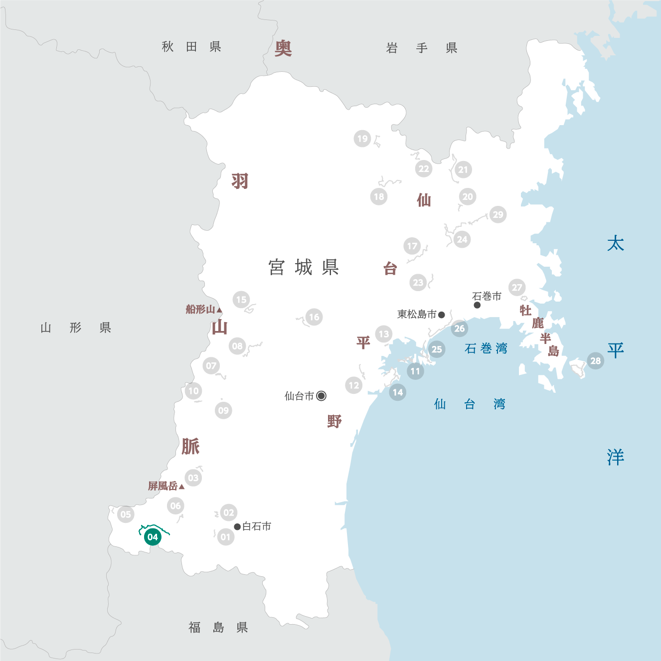 宮城県の地図