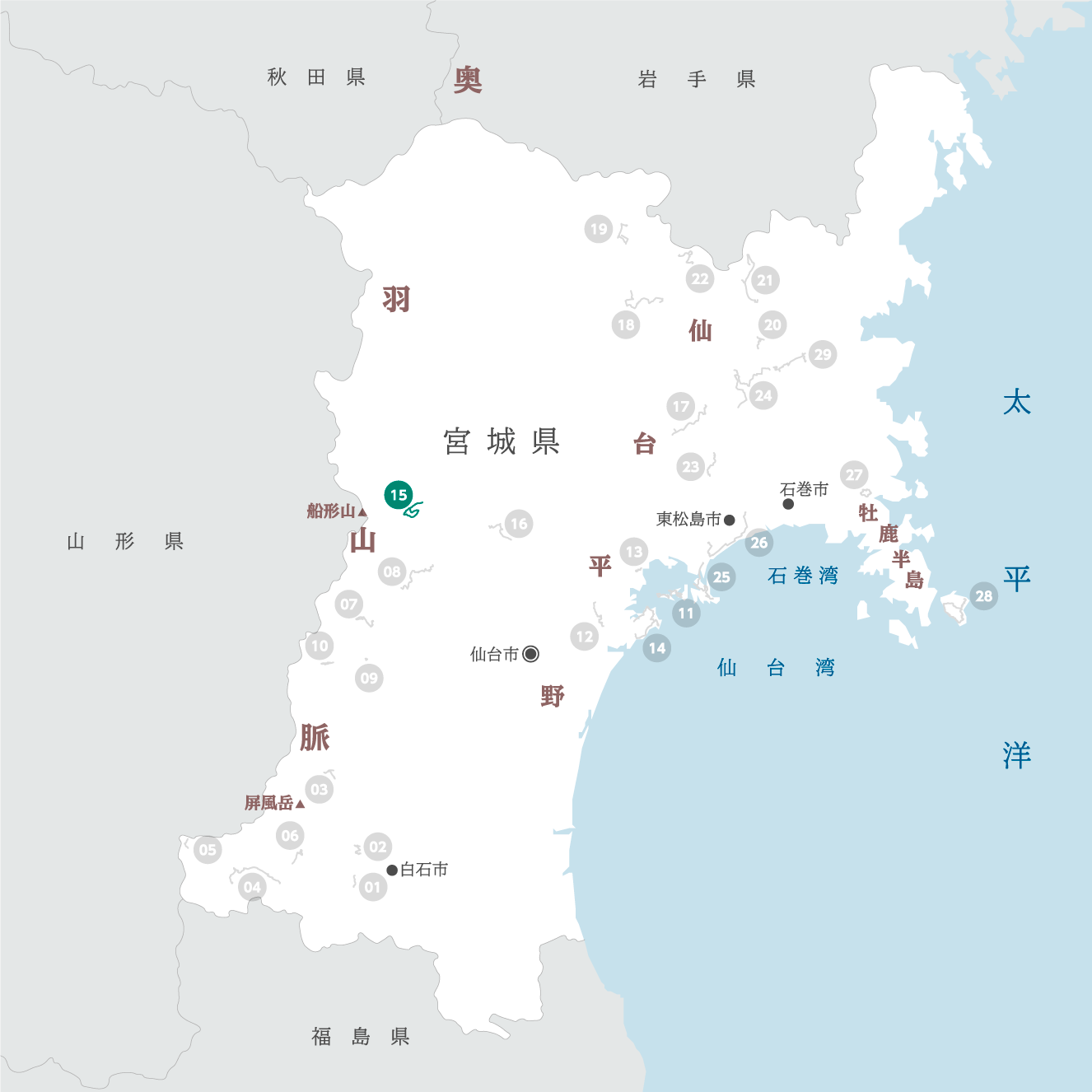 宮城県の地図