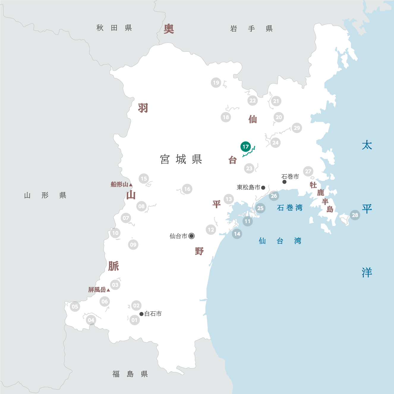 宮城県の地図