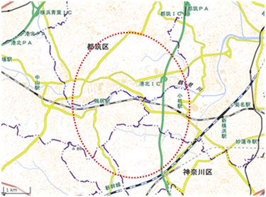 都田・鴨居東本郷・菅田羽沢周辺 位置図