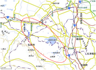 岩木山山麓の池沼群と周辺水田 位置図