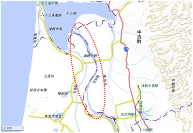 岩木川下流部のヨシ原 位置図