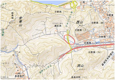 達目洞ヒメコウホネ自生地湿地 位置図