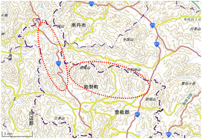 天王・山辺・剣尾山・小和田山 位置図