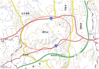 神於山地区・意賀美神社 位置図