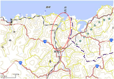 豊岡盆地・円山川・六方川・田結川 位置図