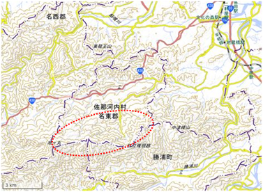 佐那河内村いきものふれあいの里～旭ヶ丸北麓 位置図