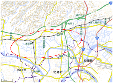 鳴門市平野部のレンコン畑 位置図