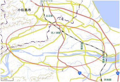那賀川周辺の水田地帯 位置図