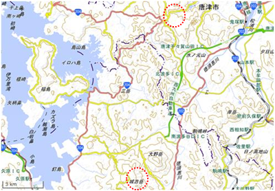 唐津市及び伊万里市の里山草原 位置図