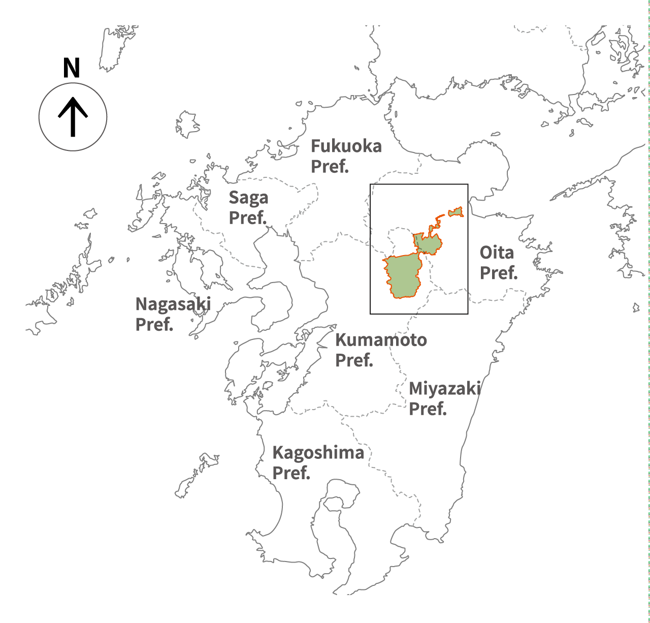 地図:九州における阿蘇くじゅう国立公園の位置