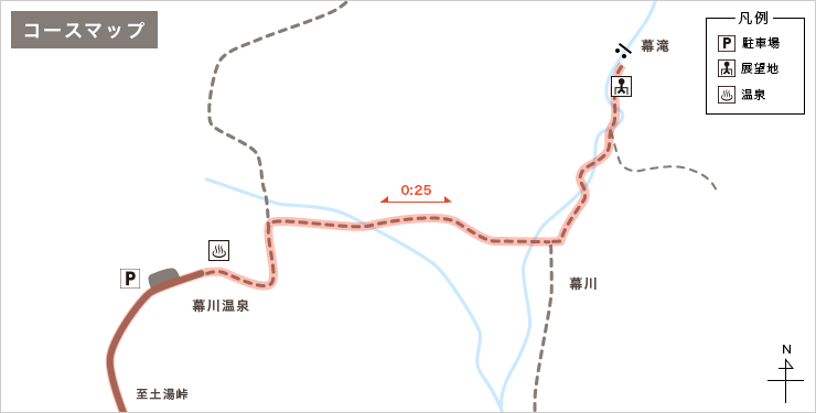 幕川温泉と幕滝散策 マップ