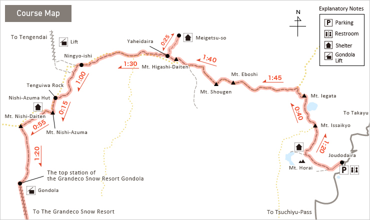 Azuma mountain range ridgeline hike Map