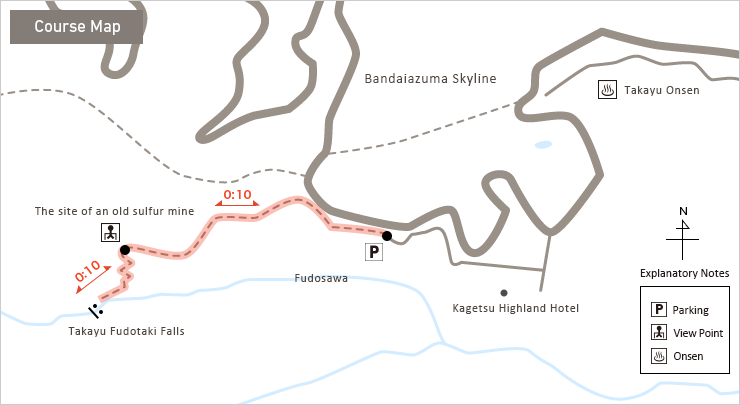 Takayu Onsen and Takayu Fudotaki Waterfall walk Map