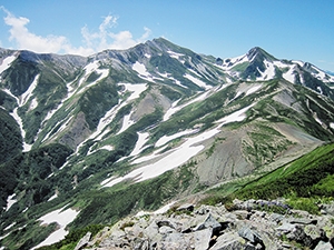 雪倉岳から見る白馬岳の写真