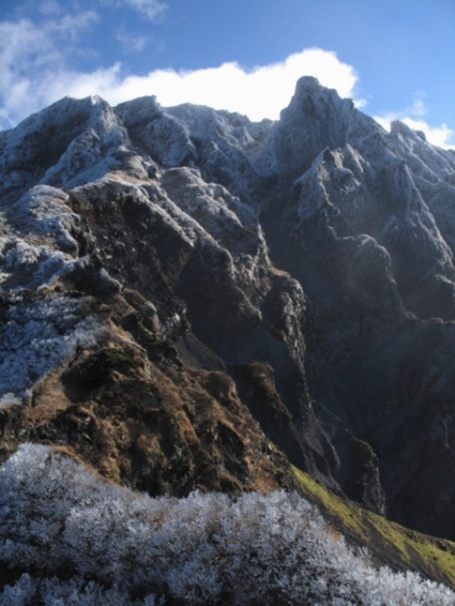 タイトル　利尻山西壁と樹氷