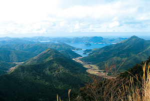 七ッ岳山頂から見た玉之浦湾の写真