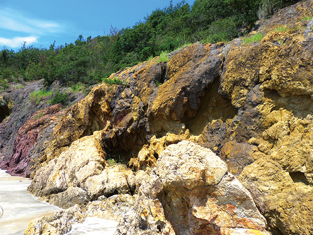 仙酔島の五色岩の写真