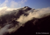 内室二郎氏が撮影した、屋久島・宮之浦岳の写真。薄いもやが山肌を覆っています。