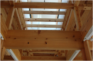 越屋根による自然光導入、木材は県産材(主にスギ)を使用