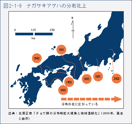 図2-1-9　ナガサキアゲハの分布北上