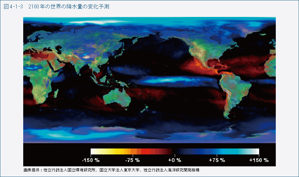 図4-1-3　2100年の世界の降水量の変化予測