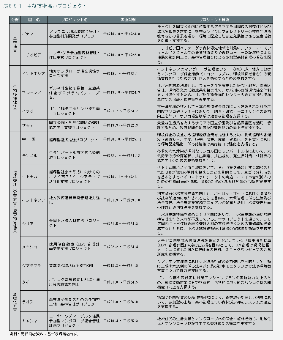 表6-9-1　主な技術協力プロジェクト