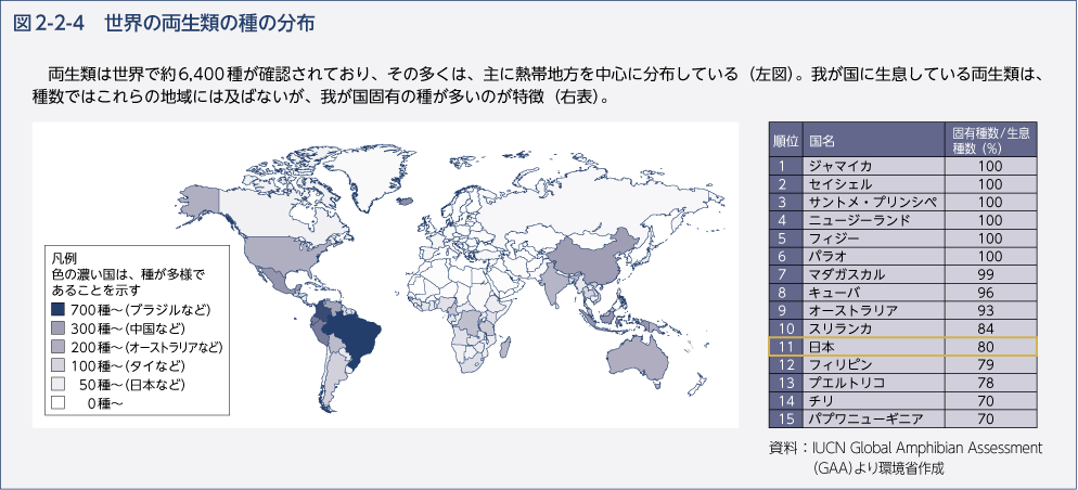 図2-2-4　世界の両生類の種の分布