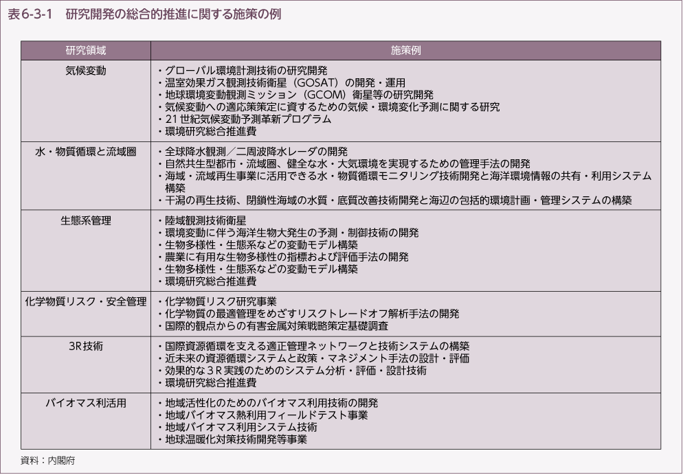 表6-3-1　研究開発の総合的推進に関する施策の例