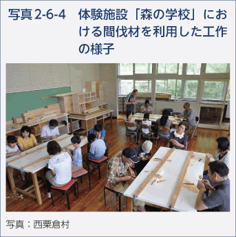 写真2-6-4　体験施設「森の学校」における間伐材を利用した工作の様子