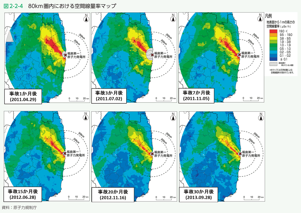 図2-2-4　80km圏内における空間線量率マップ