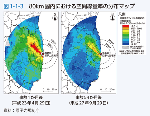 図1-1-3　80km圏内における空間線量率の分布マップ