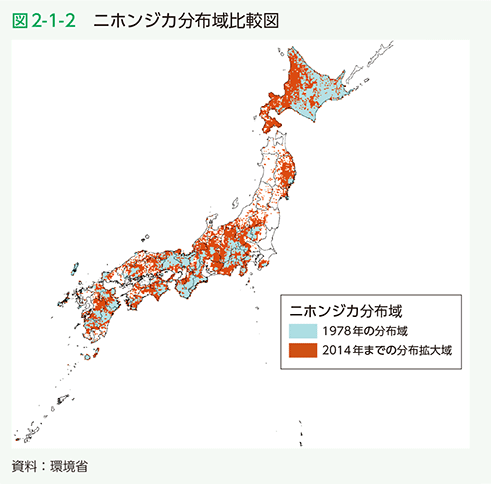 図2-1-2　ニホンジカ分布域比較図