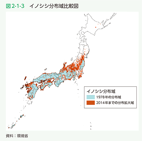 図2-1-3　イノシシ分布域比較図