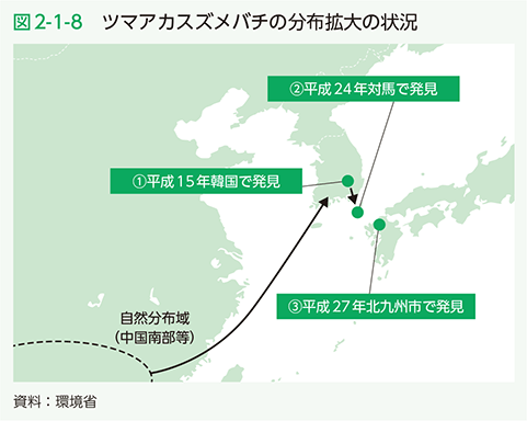 図2-1-8　ツマアカスズメバチの分布拡大の状況