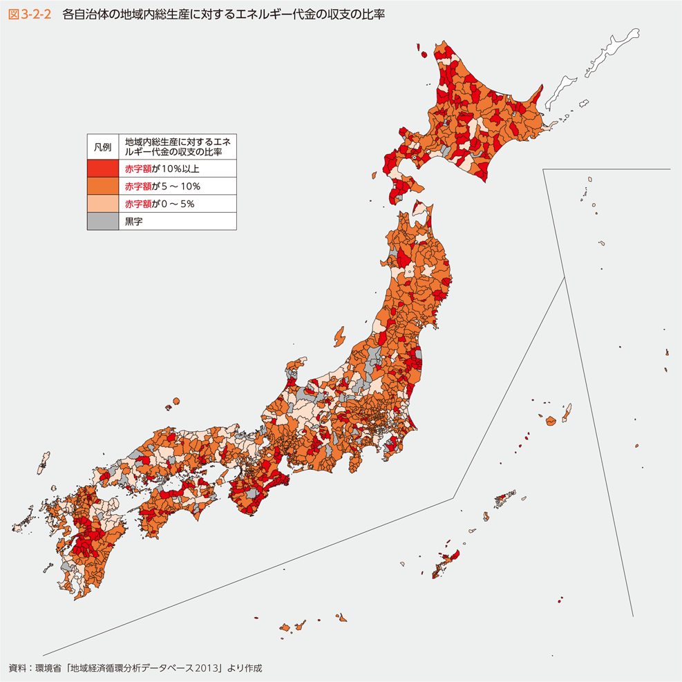 図3-2-2　各自治体の地域内総生産に対するエネルギー代金の収支の比率