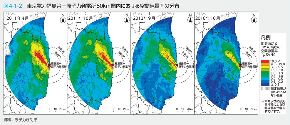 図4-1-2　東京電力福島第一原子力発電所80km圏内における空間線量率の分布
