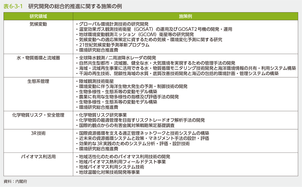 表6-3-1　研究開発の総合的推進に関する施策の例