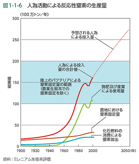 図1-1-6　人為活動による反応性窒素の生産量