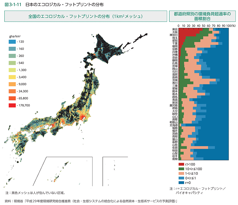 図3-1-11　日本のエコロジカル・フットプリントの分布