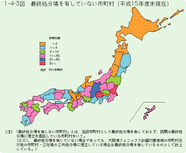 1-4-3図	最終処分場を有していない市町村（平成15年度末現在）